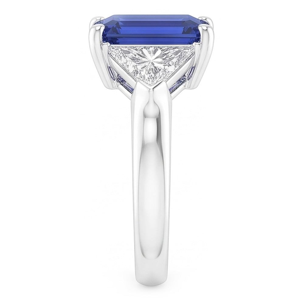 Trillion Natural Earth Mined Diamond Sapphire Ring 2 Carats Ceylon Sapphire 3 Stone Prongs