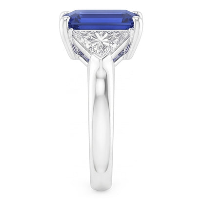 Trillion Natural Earth Mined Diamond Sapphire Ring 2 Carats Ceylon Sapphire 3 Stone Prongs