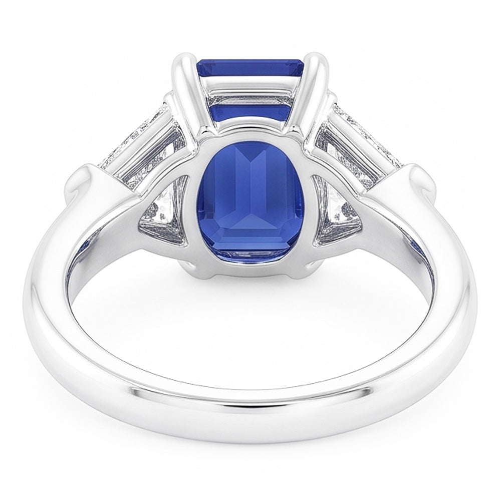 Trillion Natural Earth Mined Diamond Sapphire Ring 2 Carats Ceylon Sapphire 3 Stone Prongs