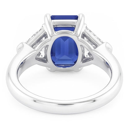 Trillion Natural Earth Mined Diamond Sapphire Ring 2 Carats Ceylon Sapphire 3 Stone Prongs