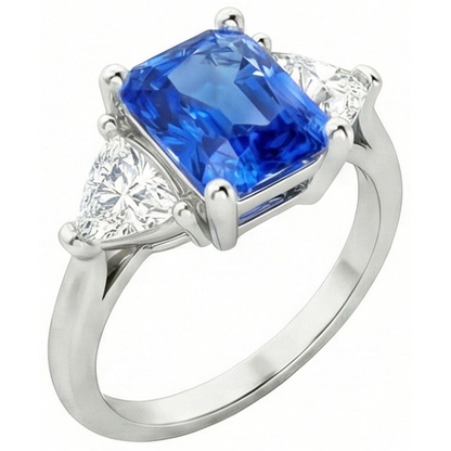 Trillion Natural Earth Mined Diamond Three Stone Radiant Ceylon Sapphire Ring 2.50 Carats