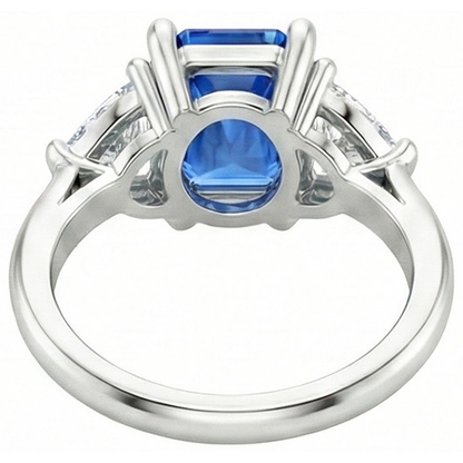 Trillion Natural Earth Mined Diamond Three Stone Radiant Ceylon Sapphire Ring 2.50 Carats