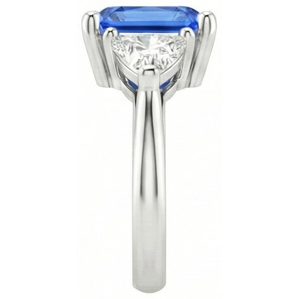 Trillion Natural Earth Mined Diamond Three Stone Radiant Ceylon Sapphire Ring 2.50 Carats