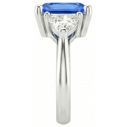 Trillion Natural Earth Mined Diamond Three Stone Radiant Ceylon Sapphire Ring 2.50 Carats