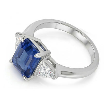 Trillion Natural Earth Mined Diamond Three Stone Ring Emerald Ceylon Sapphire 2.50 Carats