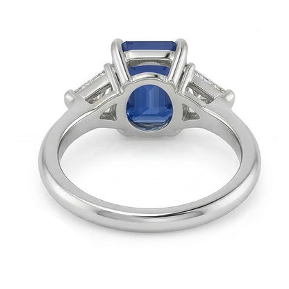 Trillion Natural Earth Mined Diamond Three Stone Ring Emerald Ceylon Sapphire 2.50 Carats