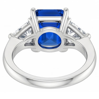 Trillion Natural Earth Mined Diamond & Deep Blue Sapphire Ring Tapered Shank 2.50 Carats