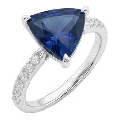 Trillion Sapphire Engagement Ring Prong Set Round Natural Earth Mined Diamonds 3 Carats
