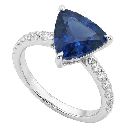 Trillion Sapphire Engagement Ring Prong Set Round Natural Earth Mined Diamonds 3 Carats