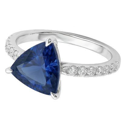 Trillion Sapphire Engagement Ring Prong Set Round Natural Earth Mined Diamonds 3 Carats