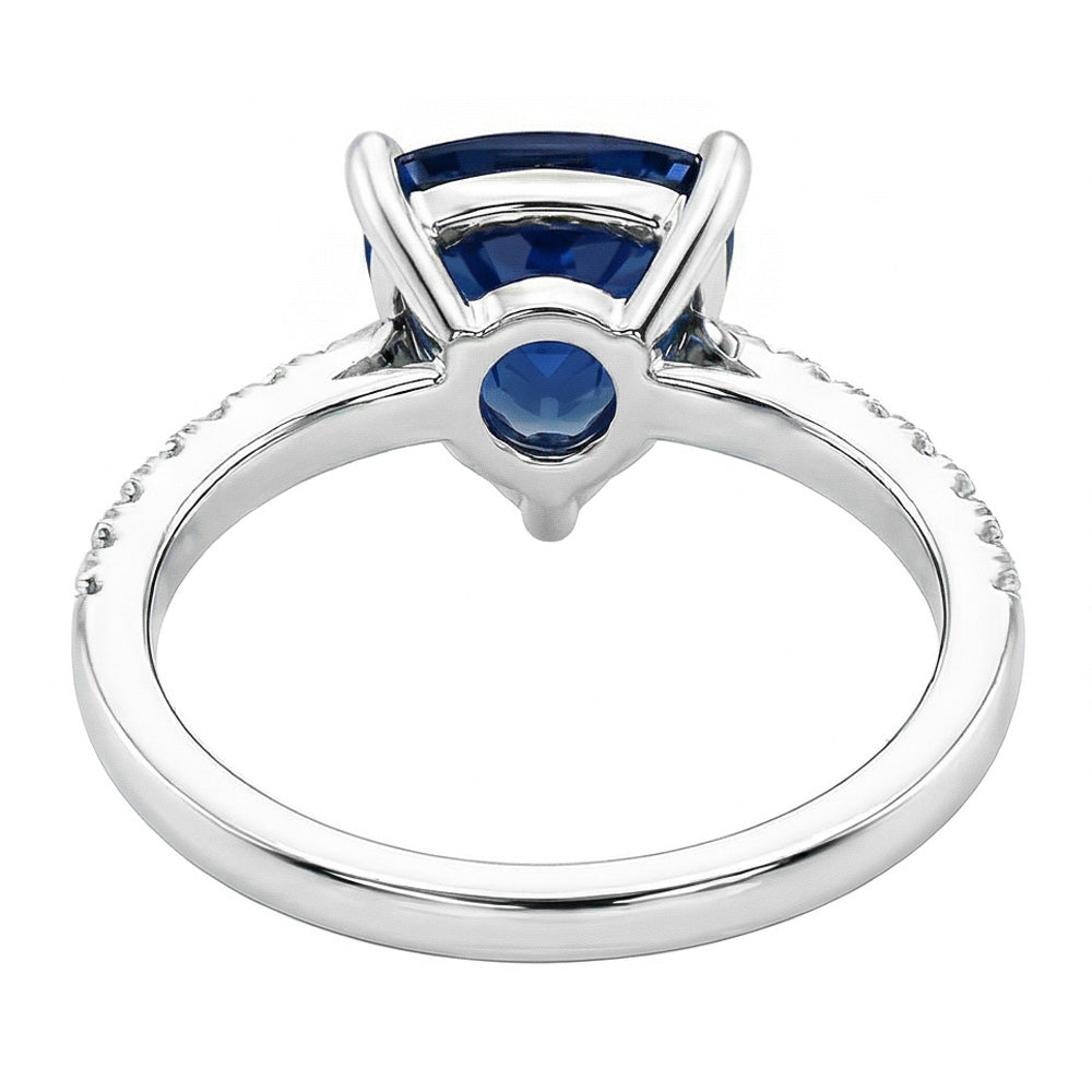 Trillion Sapphire Engagement Ring Prong Set Round Natural Earth Mined Diamonds 3 Carats