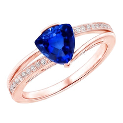 Trillion Sapphire Gemstone Ring 2 Carats Split Shank Natural Earth Mined Diamond Rose Gold