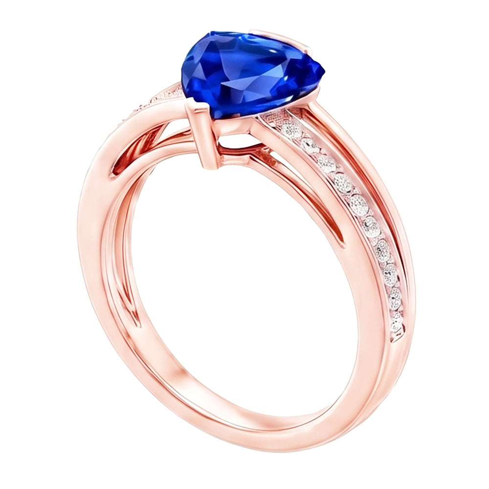 Trillion Sapphire Gemstone Ring 2 Carats Split Shank Natural Earth Mined Diamond Rose Gold
