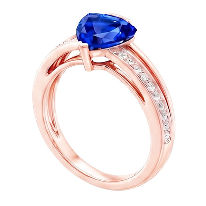 Trillion Sapphire Gemstone Ring 2 Carats Split Shank Natural Earth Mined Diamond Rose Gold