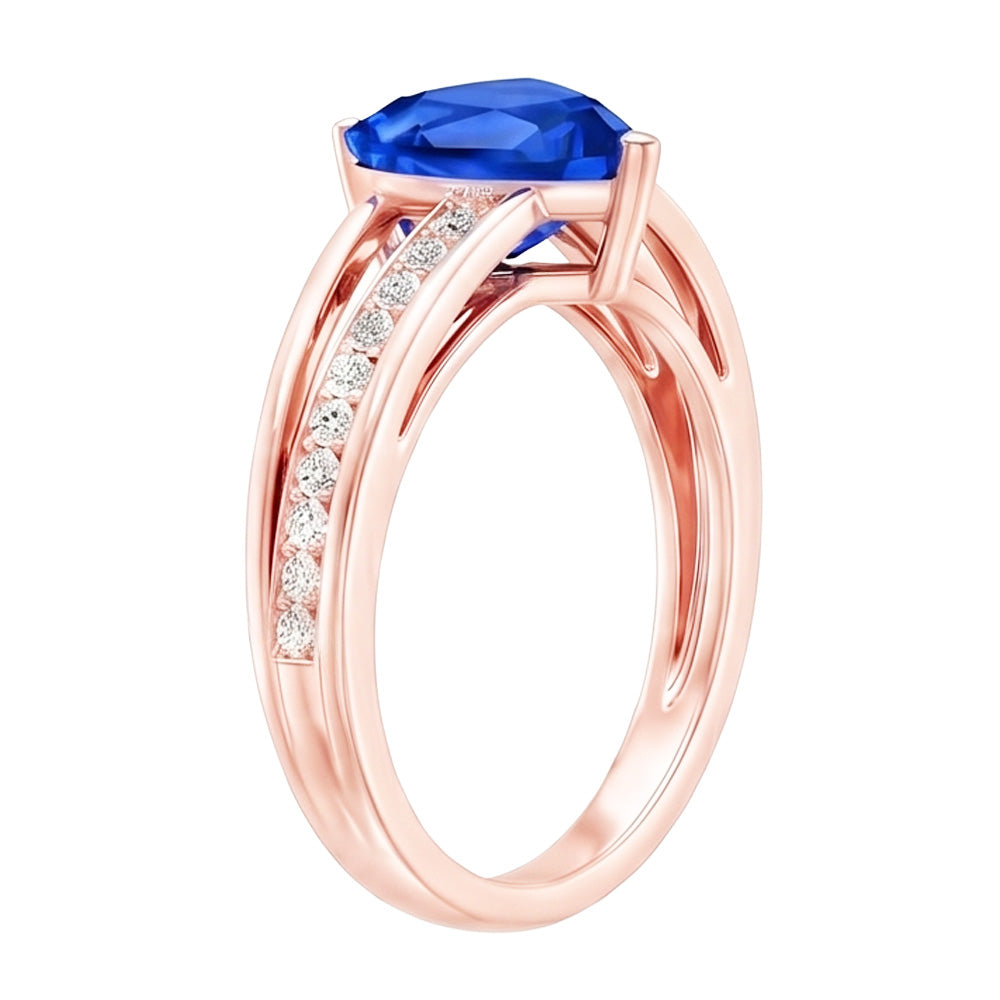 Trillion Sapphire Gemstone Ring 2 Carats Split Shank Natural Earth Mined Diamond Rose Gold
