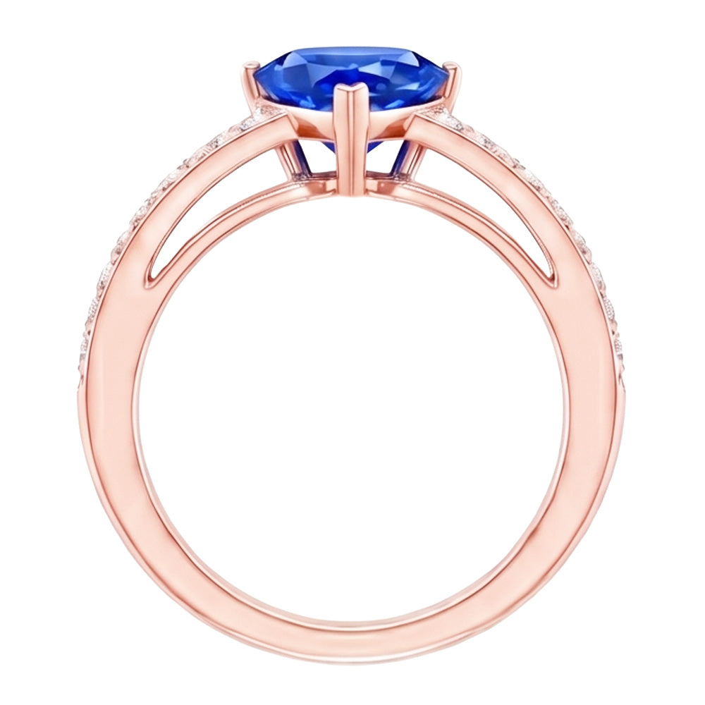 Trillion Sapphire Gemstone Ring 2 Carats Split Shank Natural Earth Mined Diamond Rose Gold