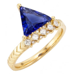 Trillion Sapphire Gemstone Ring & Princess Natural Earth Mined Diamonds 1.75 Carats
