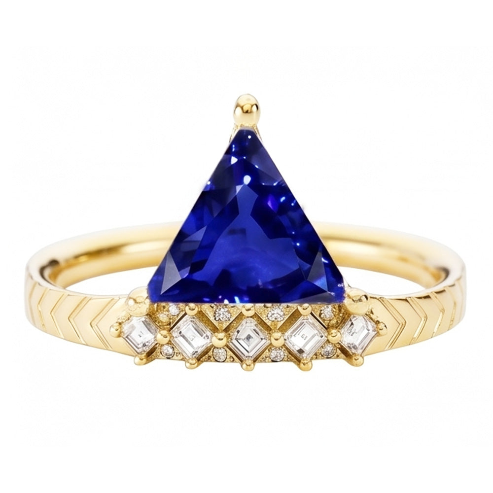 Trillion Sapphire Gemstone Ring & Princess Natural Earth Mined Diamonds 1.75 Carats