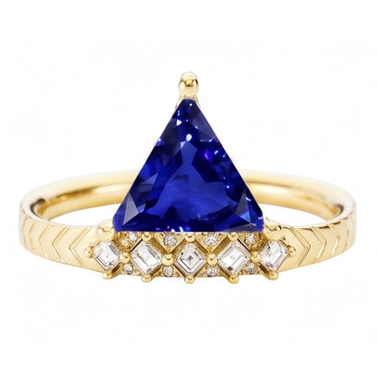 Trillion Sapphire Gemstone Ring & Princess Natural Earth Mined Diamonds 1.75 Carats