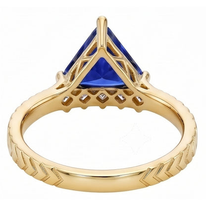 Trillion Sapphire Gemstone Ring & Princess Natural Earth Mined Diamonds 1.75 Carats