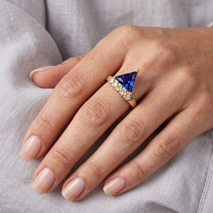 Trillion Sapphire Gemstone Ring & Princess Natural Earth Mined Diamonds 1.75 Carats