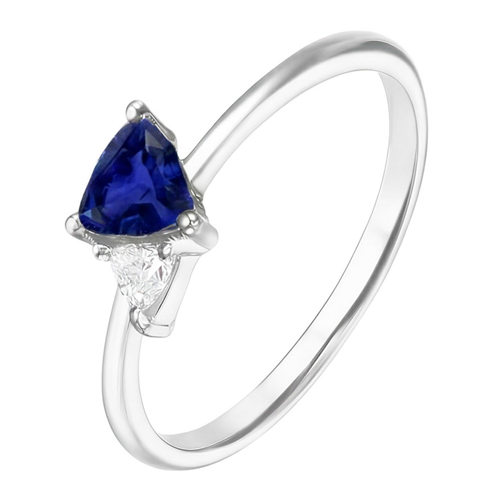 Trillion Sapphire & Natural Earth Mined Diamond Ring 1.25 Carats Women’s Jewelry