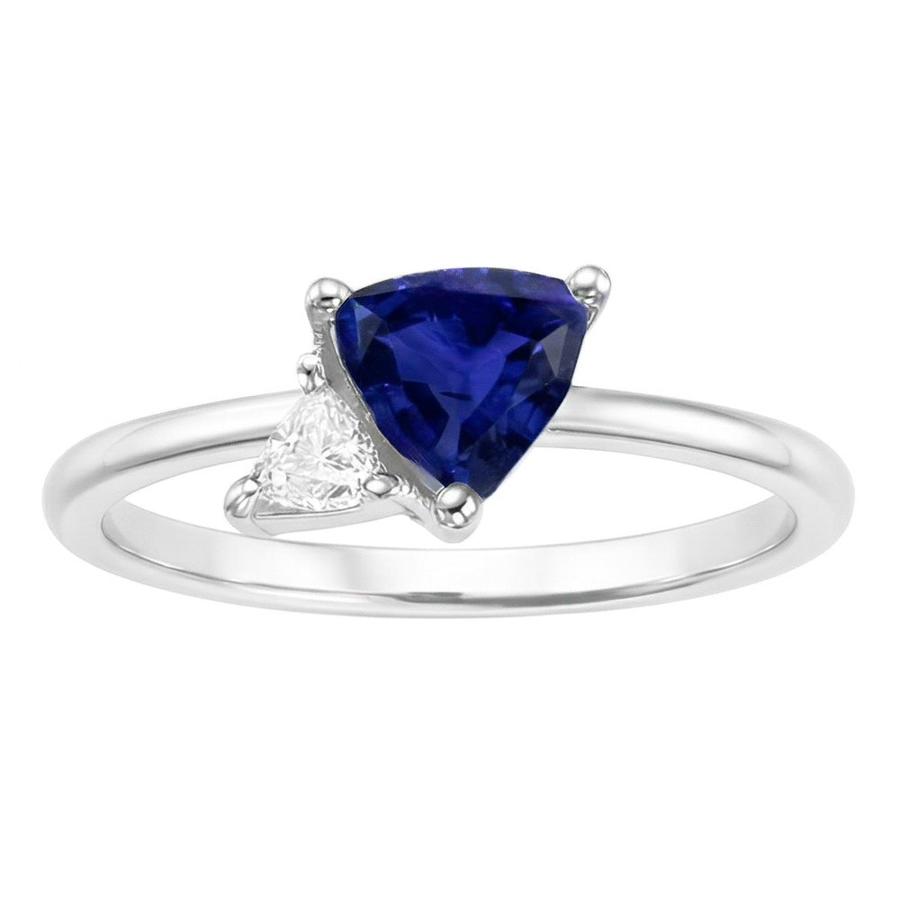 Trillion Sapphire & Natural Earth Mined Diamond Ring 1.25 Carats Women’s Jewelry