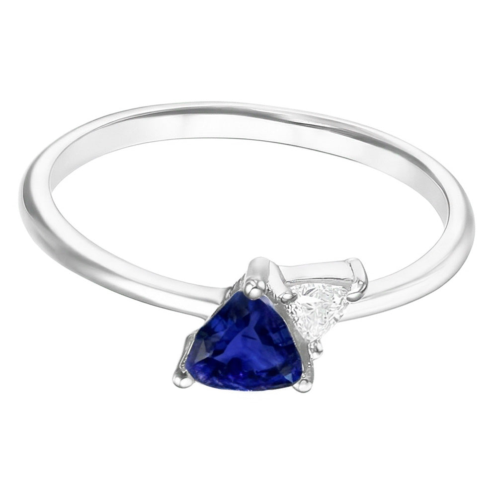 Trillion Sapphire & Natural Earth Mined Diamond Ring 1.25 Carats Women’s Jewelry