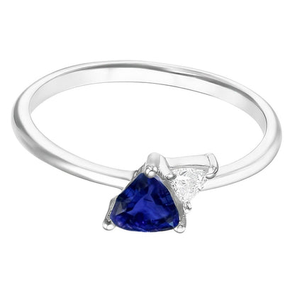 Trillion Sapphire & Natural Earth Mined Diamond Ring 1.25 Carats Women’s Jewelry