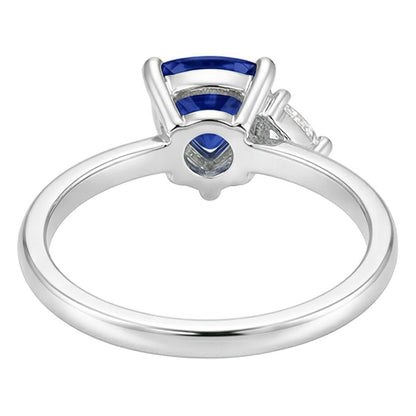 Trillion Sapphire & Natural Earth Mined Diamond Ring 1.25 Carats Women’s Jewelry