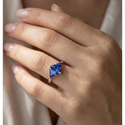 Natural Real ( Not Lab Grown )  Trillion Cut Sapphire Gemstone Ring 2 Carats Ladies Jewelry Gold