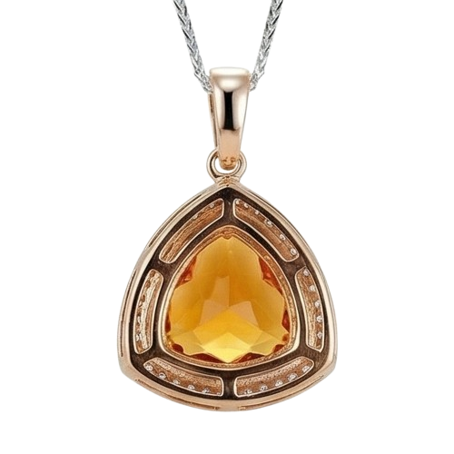 Trillion Shape Madeira Citrine & Round Natural Earth Mined Diamonds Gold Pendant 17.50 Ct
