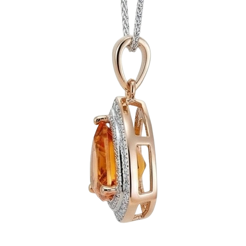 Trillion Shape Madeira Citrine & Round Natural Earth Mined Diamonds Gold Pendant 17.50 Ct
