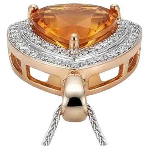 Trillion Shape Madeira Citrine & Round Natural Earth Mined Diamonds Gold Pendant 17.50 Ct