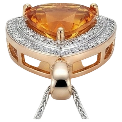 Trillion Shape Madeira Citrine & Round Natural Earth Mined Diamonds Gold Pendant 17.50 Ct