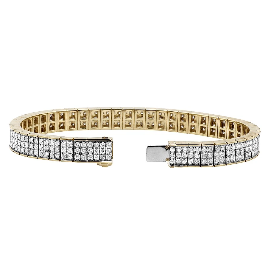 Triple Row 8.10 Ct Round Cut Natural Earth Mined Diamonds Tennis Bracelet Yellow Gold