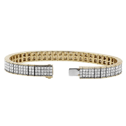 Triple Row 8.10 Ct Round Cut Natural Earth Mined Diamonds Tennis Bracelet Yellow Gold