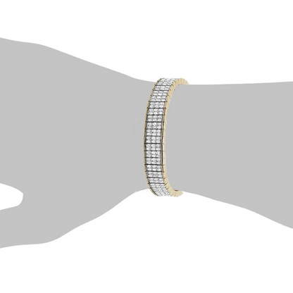 Triple Row 8.10 Ct Round Cut Natural Earth Mined Diamonds Tennis Bracelet Yellow Gold