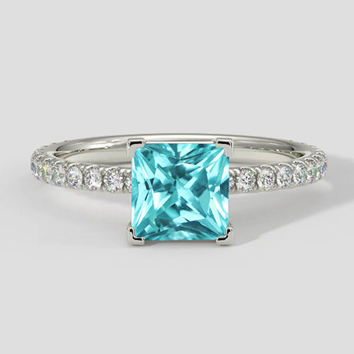 Natural Real ( Not Lab Grown )  Tropical Blue Cushion Paraiba Ring