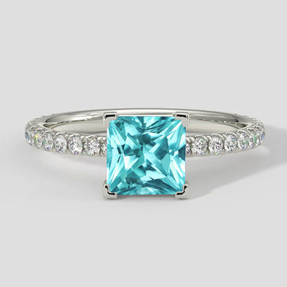 Natural Real ( Not Lab Grown )  Tropical Blue Cushion Paraiba Ring