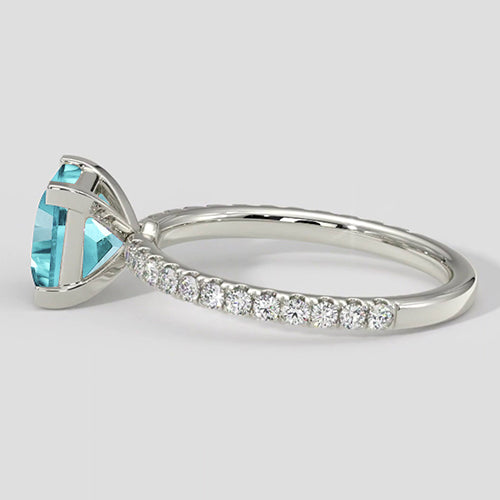 Natural Real ( Not Lab Grown )  Tropical Blue Cushion Paraiba Ring