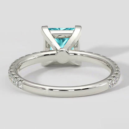 Natural Real ( Not Lab Grown )  Tropical Blue Cushion Paraiba Ring