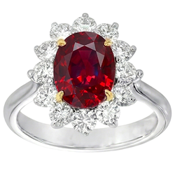 Two Tone 5.75 Ct Oval Ruby And Natural Earth Mined Diamonds Ring White Gold 14K