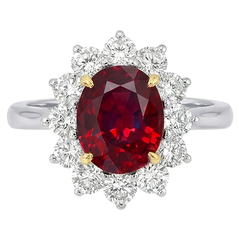 Two Tone 5.75 Ct Oval Ruby And Natural Earth Mined Diamonds Ring White Gold 14K
