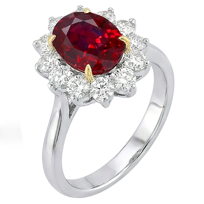 Two Tone 5.75 Ct Oval Ruby And Natural Earth Mined Diamonds Ring White Gold 14K
