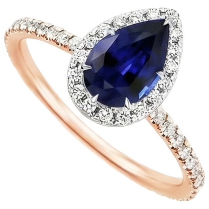 Two Tone Ceylon Pear Sapphire Natural Earth Mined Diamond Engagement Ring 6 Carats New