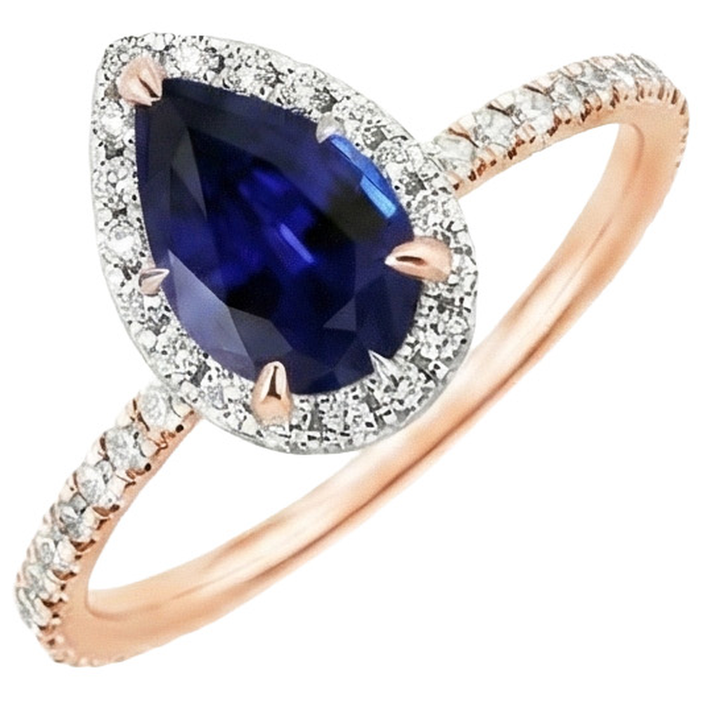 Two Tone Ceylon Pear Sapphire Natural Earth Mined Diamond Engagement Ring 6 Carats New