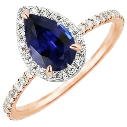 Two Tone Ceylon Pear Sapphire Natural Earth Mined Diamond Engagement Ring 6 Carats New