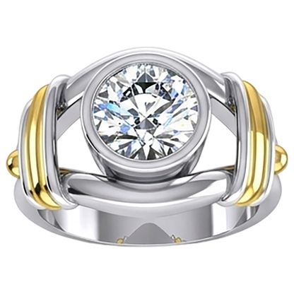 Two Tone Diamond Solitaire Mens Ring Bezel Set 2 Carats