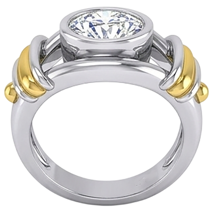 Two Tone Diamond Solitaire Mens Ring Bezel Set 2 Carats